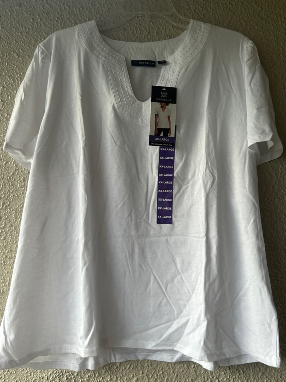 Rafaella White Embroidered Notch Neck Short Sleeve Top XXL NWT